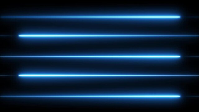 Futuristic Abstract Blue Neon Glowing Laser Lines widescreen Transition &ndash; Shiny Saber Animation Moving Left to Right in ultrawide and Motion graphics of neon line concept.4K video