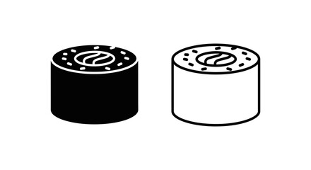 Sushi roll illustration black and white line art on white background © Nazrul