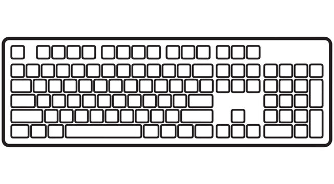 Computer keyboard vector icon with blank keys and black outline for technology and typing design