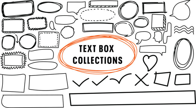 Hand Drawn Doodle Text Boxes Collection with Speech Bubbles and Sketch Frames