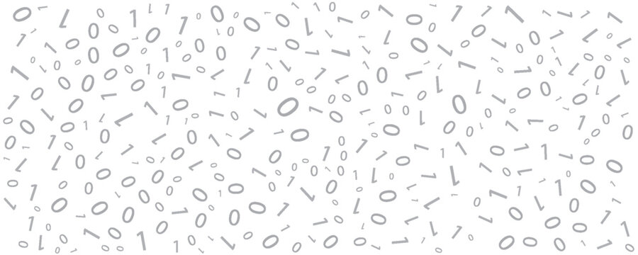Vector texture of different size and shades of grey numbers 0 and 1 composing binary code