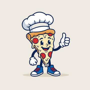 Cute Pizza Chef Mascot Character Giving Thumbs Up Hand Drawn Cartoon Doodle Vector Illustration