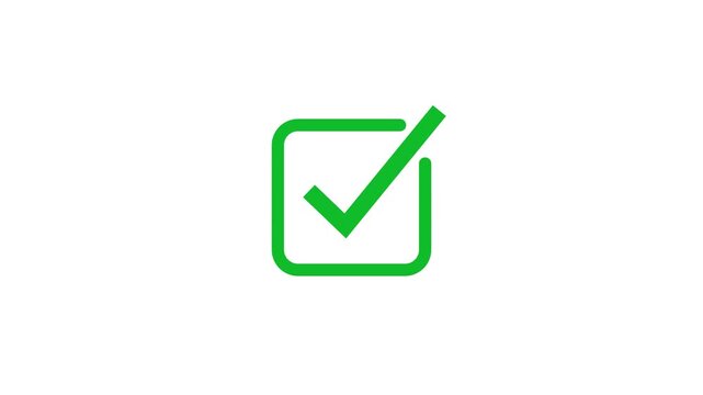 Abstract a animated of green check mark on transparent background.Tick mark icon with rectangle box on white background.