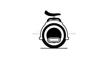 A simple black and white icon of a modern electric self balancing unicycle vehicle © Zebra