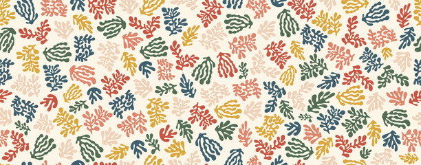 Obraz premium Abstract seamless coral pattern with colorful organic sea shapes in modern flat style. Repeating marine inspired background suitable for fabric, wallpaper, wrapping paper