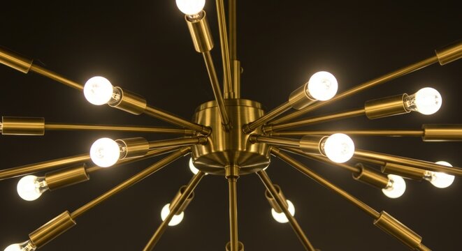 Modern gold chandelier with lights.