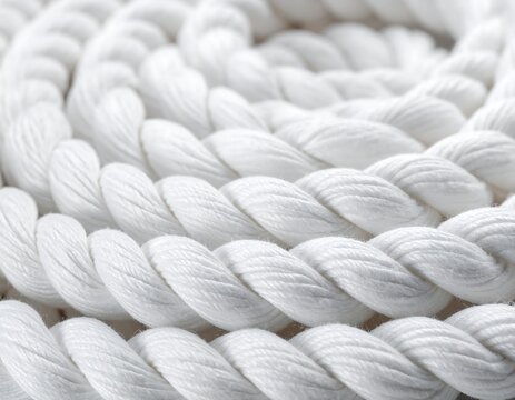 A close-up view of a white rope with thick twisted strands