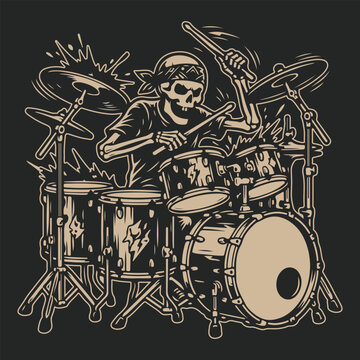 Skeleton Drummer Rock Music T-shirt Design
