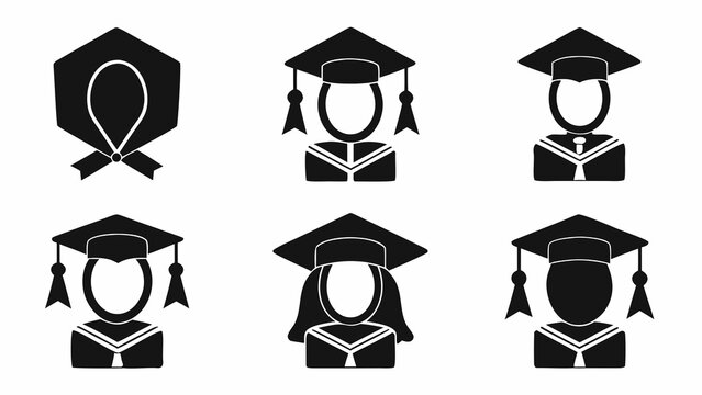 Graduation cap silhouettes with academic gowns a collection of black vector icons on a white background mortarboard gown collegiate attire