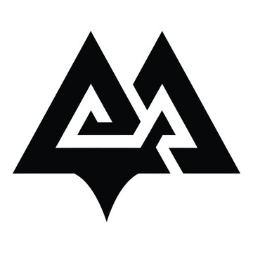 Blackandwhitemountainlogowithtrianglesandinterlockingshapesabstractdesign icon