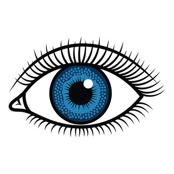 Blue human eye with long eyelashes and detailed iris pattern isolated on transparent background icon