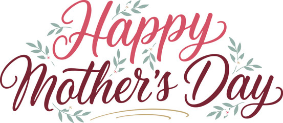 Happy Mother's Day elegant calligraphy vector, floral greeting card typography with pink script, decorative botanical lettering for holiday celebration © Farhan