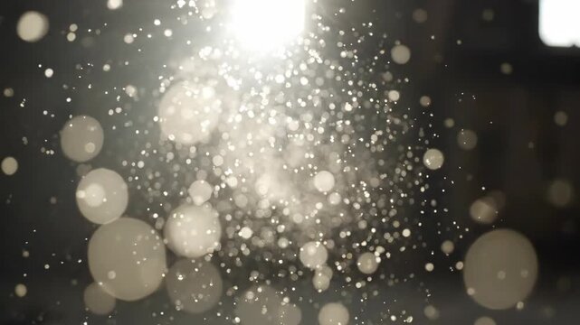 Close-Up of Sparkling Particles in Motion with Bright Light.
