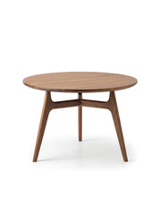 Fototapeta premium Modern wooden round table with three legs for minimalist interiors. Stylish natural oak furniture piece for contemporary home or office decor.