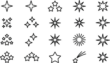 Sparkle line icon vector set with minimalist starburst twinkle stars and magic flash outline symbols © Siddika