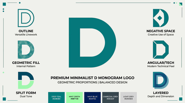 Minimalist D Monogram Logo Variations - Geometric Design, Modern, Professional