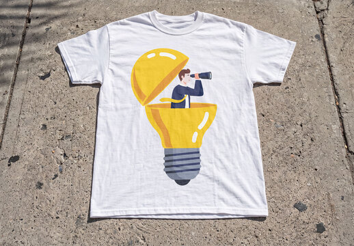 Mockup of White Tee on Concrete