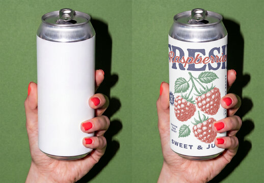 Mockup of a Can Held Up