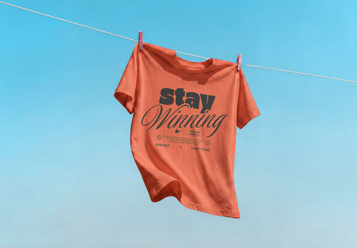 Mockup of orange T-shirt on a Line