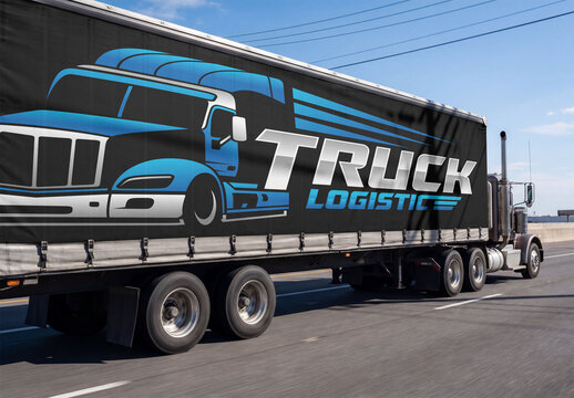 Mockup of Truck and Trailer on the Road