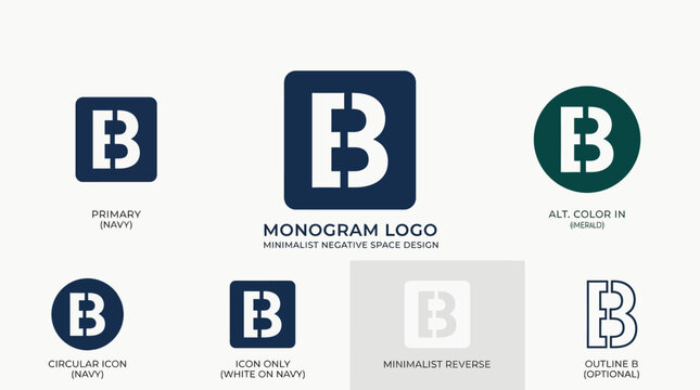 Monogram Logo B, Minimalist Negative Space Design, Branding Identity