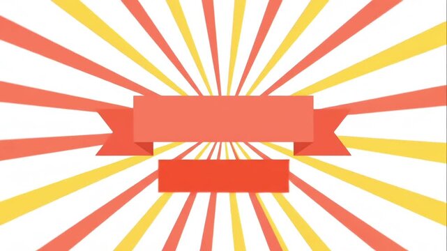Animated flat red ribbon template on a rotating yellow and red retro sunburst background