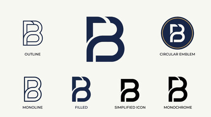Letter B Logo Variations: Outline, Filled, Circular, Mono, Icon, Monochrome © kiarev