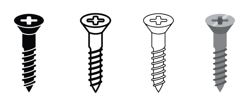 screws with plus shaped heads and spiral threads on white background  industrial fasteners