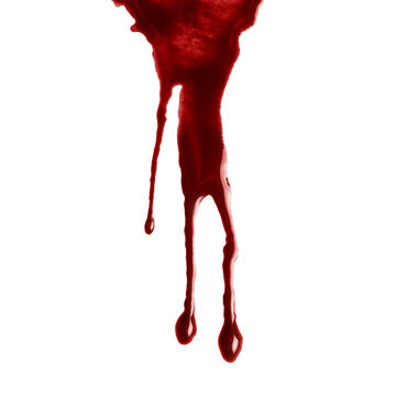 Dark red blood flow with falling drops, isolated on transparent cutout background