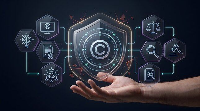 Cyber Security Shield Protecting Digital Copyrights and Corporate Intellectual Property Assets