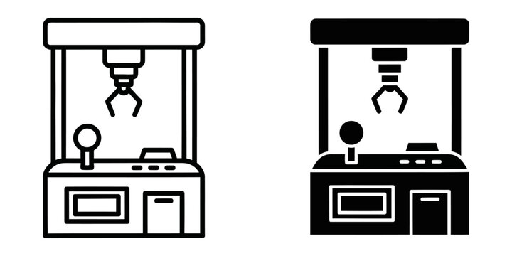 Claw machine icon in solid black and outline style representing arcade games and entertainment