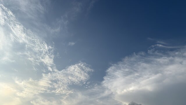 A vast blue sky with abundant white clouds on a bright day