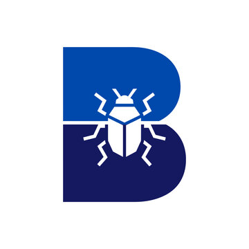 Flat blue beetle letter B logo design.