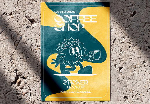 Sticker Poster Mockup on Concrete Floor