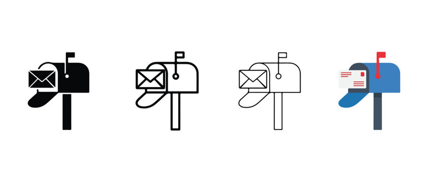 mailboxes with envelopes on white background  mailboxes on posts with letters coming out  mail icon set