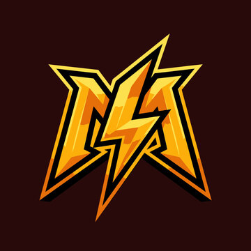 Gold letter M mascot logo with lightning bolt element