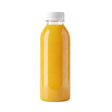 Fresh orange juice in a clear plastic bottle