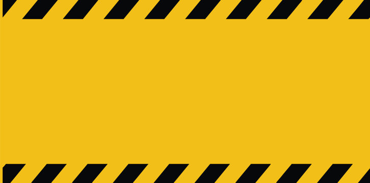 Warning Stripes Border: A bold yellow background with black and yellow diagonal stripes along the top and bottom edges. safety alert, caution sign, graphic element, industrial design, warning zone.