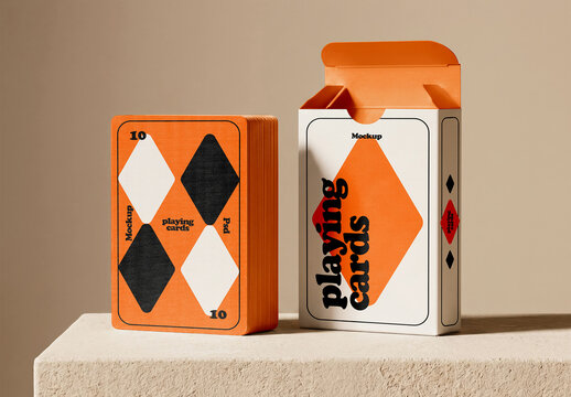 Playing Cards Box Mockup on Pedestal