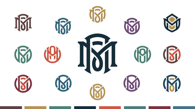 Monogram Logo Design, MS Initials Emblem, Vintage Style Branding Elements Collection