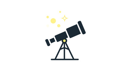A flat vector illustration of a telescope pointed toward the night sky © samuel