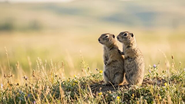 two gophers close up in yellowstone national park usa morning light video