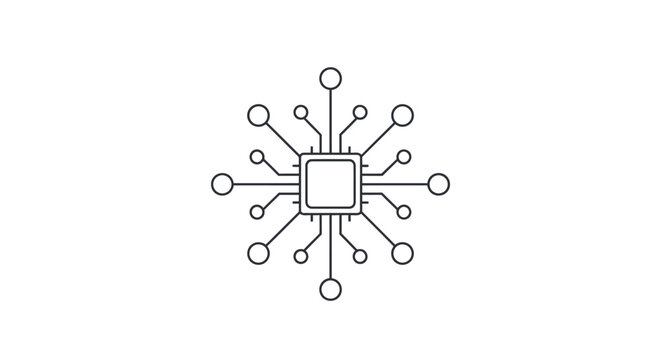 A minimalist digital icon representing a central processing unit with data connections