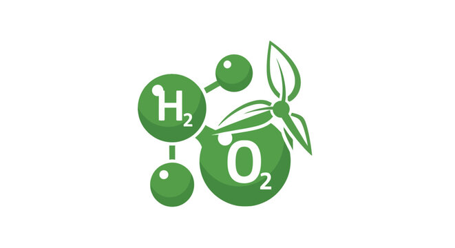 Green hydrogen and oxygen molecule environmental energy icon.