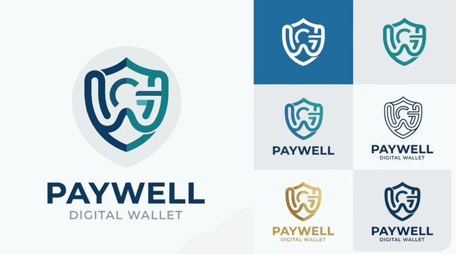 Paywell Digital Wallet Logo - Secure Shield with W & G Initials
