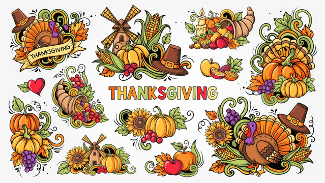 Colorful autumn leaves and flowers decorative border pattern with pumpkins and berries