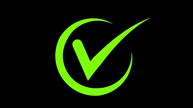 check mark drawing animation with smooth stroke reveal. Approved tick icon pop-up with glow and scale bounce effect.