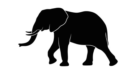 Elephant Silhouette Against A White Background Minimalist Wildlife Illustration © Bismillahadobe