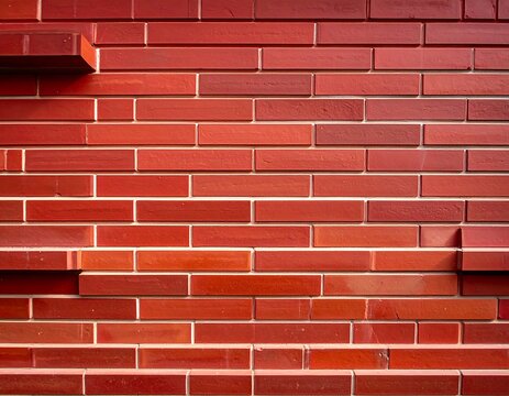 A close-up view of a red brick wall with varying rectangular shapes and sizes