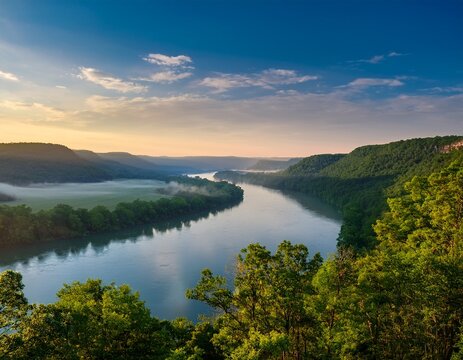early morning overlooking a beautiful river tennessee